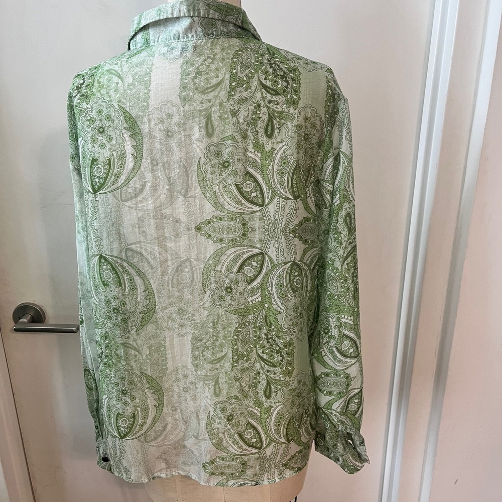 JULES THE LABEL Green Paisley Cotton Button DownBlouse Size Medium - Picture 3 of 6